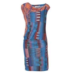 Derek Lam 10 Crosby Drape Neck Geometric Print Blue Orange Size 8